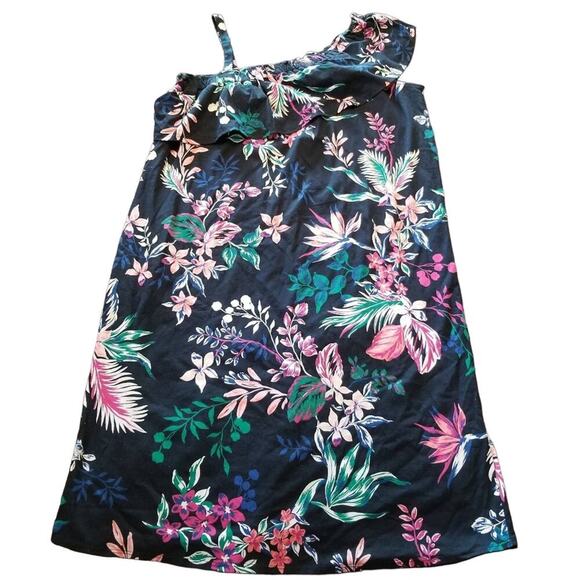 2/$30 Joe Fresh Navy Tropical Floral Flounce Shoulder Dress Size Small NWT New - Picture 1 of 7
